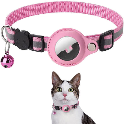 Striped Nylon Cat Collar With Waterproof Air Tag Reflective Case