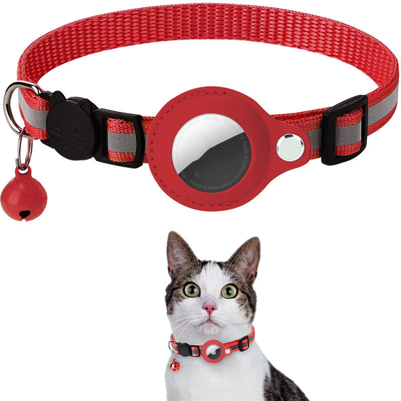 Striped Nylon Cat Collar With Waterproof Air Tag Reflective Case