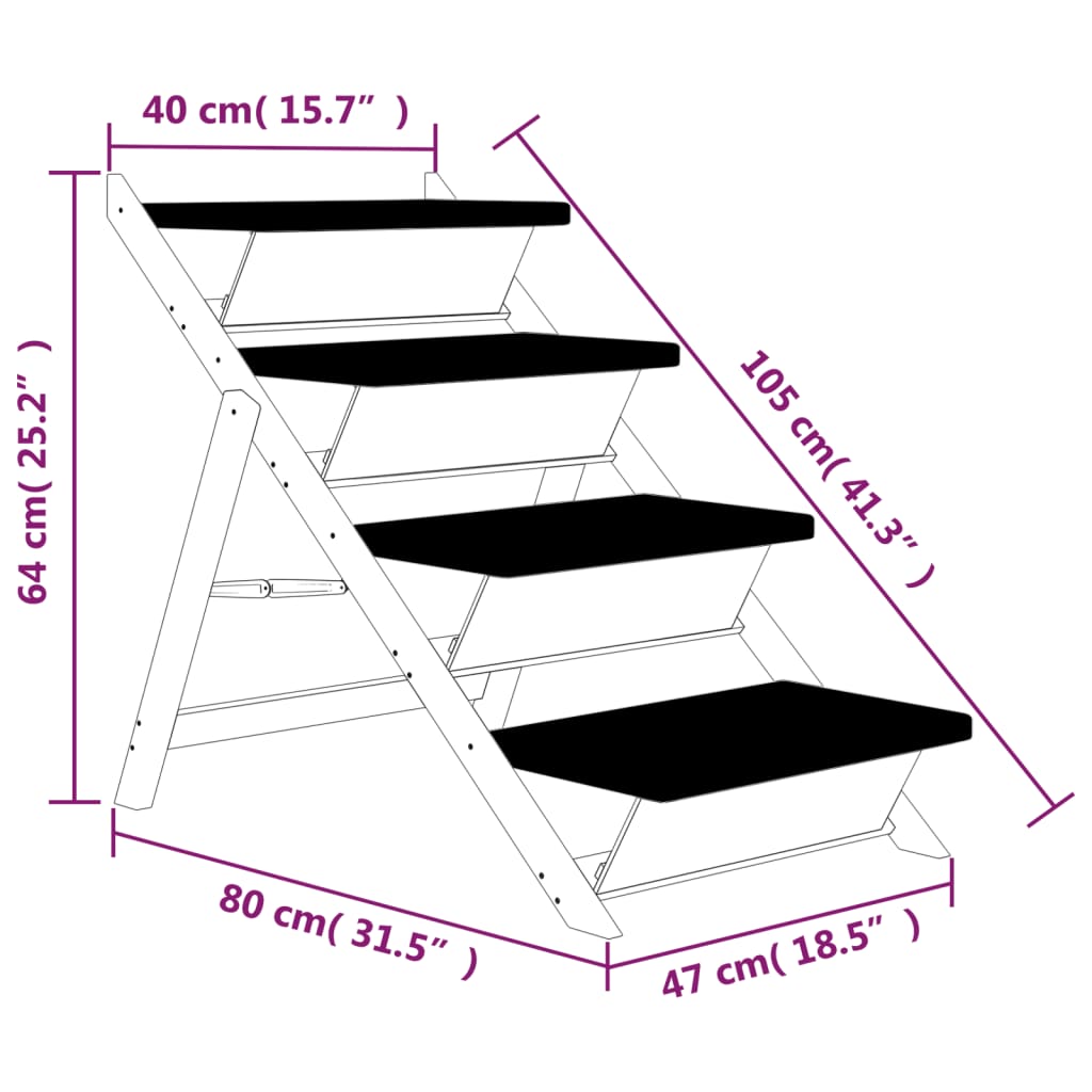 vidaXL Dog Ramp Foldable Adjustable Canine Ramp for Car Bed Solid Wood Fir-8