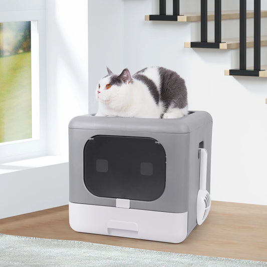 Foldable Cat Litter Box With Scoop Drawer
