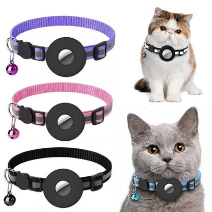 Striped Nylon Cat Collar With Waterproof Air Tag Reflective Case