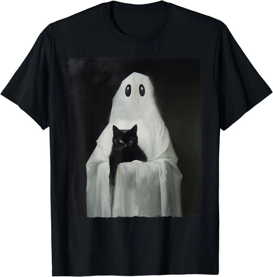 Black Cat & Ghost Halloween Tee - The Cat Mom Shop