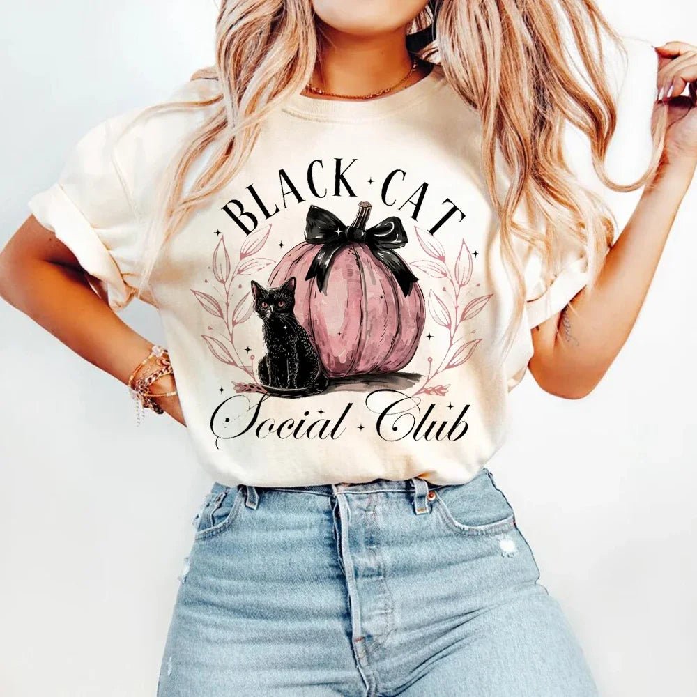 "Black Cat Social Club" Halloween Tee - The Cat Mom Shop