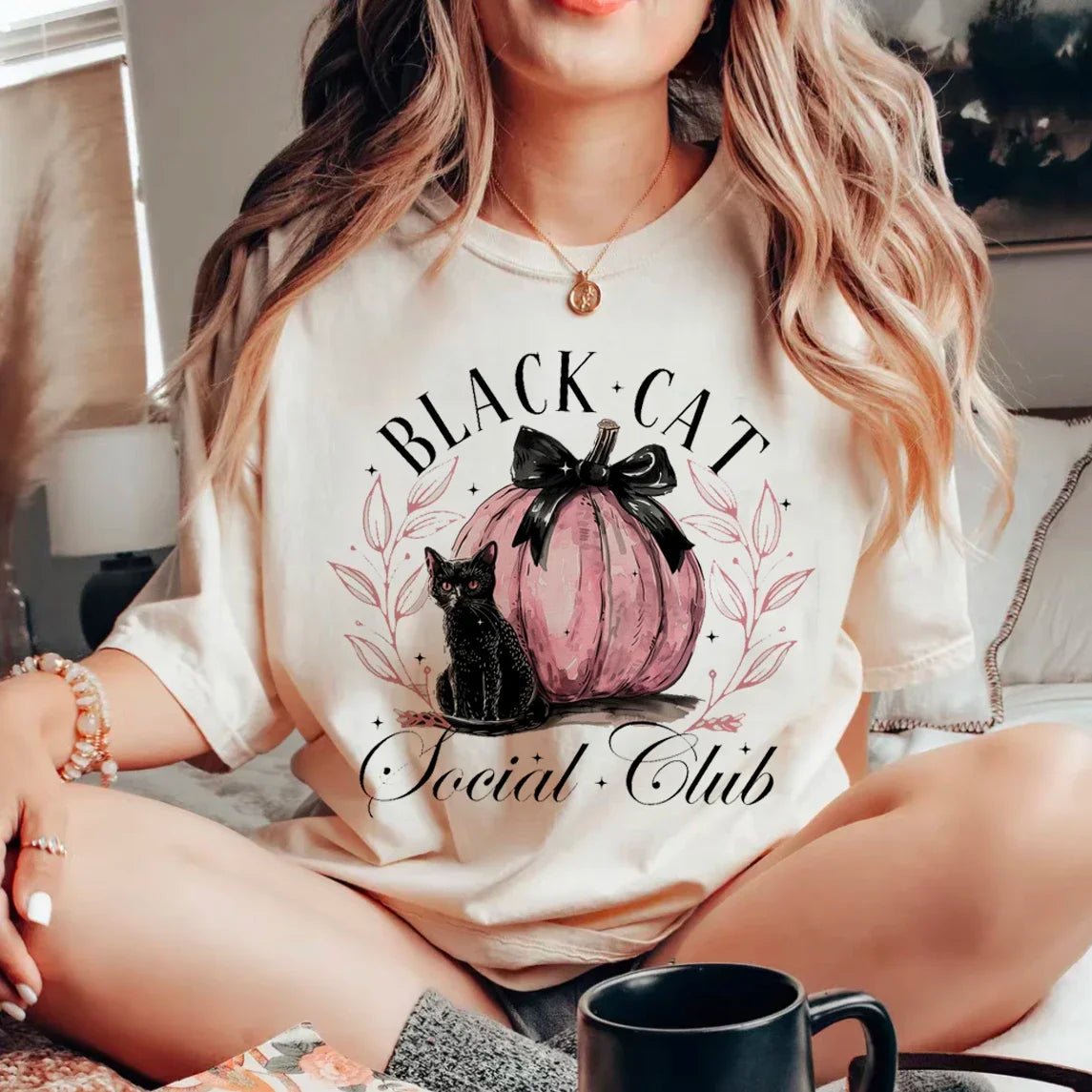 "Black Cat Social Club" Halloween Tee - The Cat Mom Shop