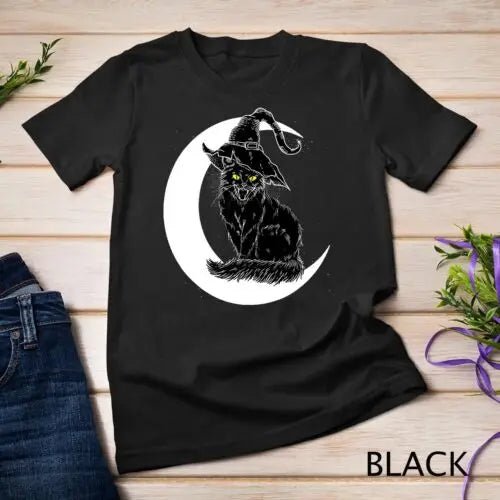 Black Witch Cat Halloween Tee - The Cat Mom Shop