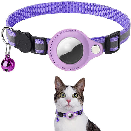 Striped Nylon Cat Collar With Waterproof Air Tag Reflective Case