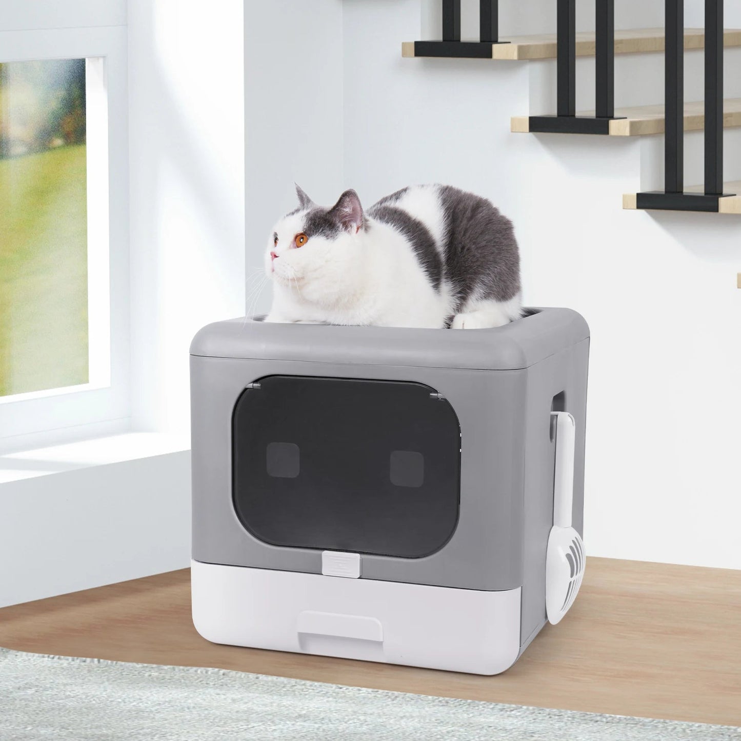 Foldable Cat Litter Box With Scoop Drawer - The Cat Mom Shop