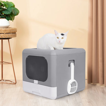 Foldable Cat Litter Box With Scoop Drawer - The Cat Mom Shop