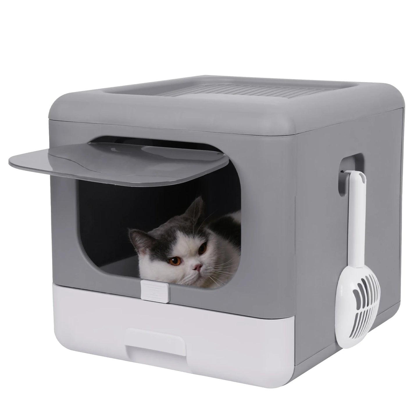 Foldable Cat Litter Box With Scoop Drawer - The Cat Mom Shop