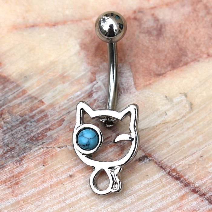 316L Stainless Steel Turquoise Kitty Navel Ring-1