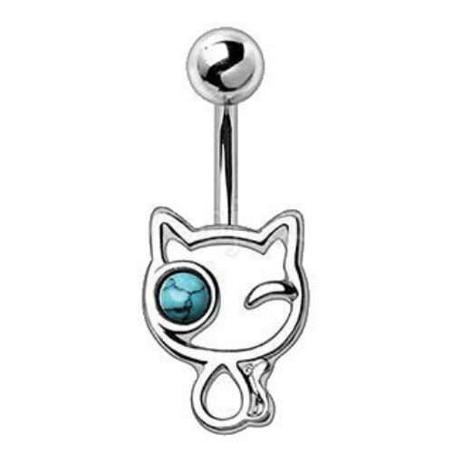316L Stainless Steel Turquoise Kitty Navel Ring-0