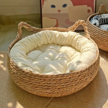 Rattan Weave Cat Bed Basket - The Cat Mom Shop