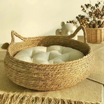 Rattan Weave Cat Bed Basket - The Cat Mom Shop