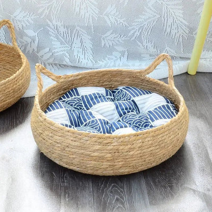 Rattan Weave Cat Bed Basket - The Cat Mom Shop